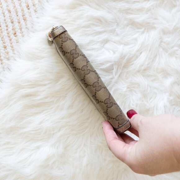 Gucci GG Supreme Zip Around Canvas Wallet w/ Bamboo Tassel & Gold Leather Trim - Picture 7 of 13